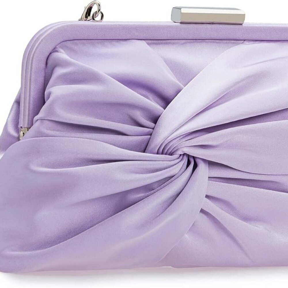 Women Evening Purse Satin Clutch 9.8x5.1x1.5 Inches Knot Pleated Handbag